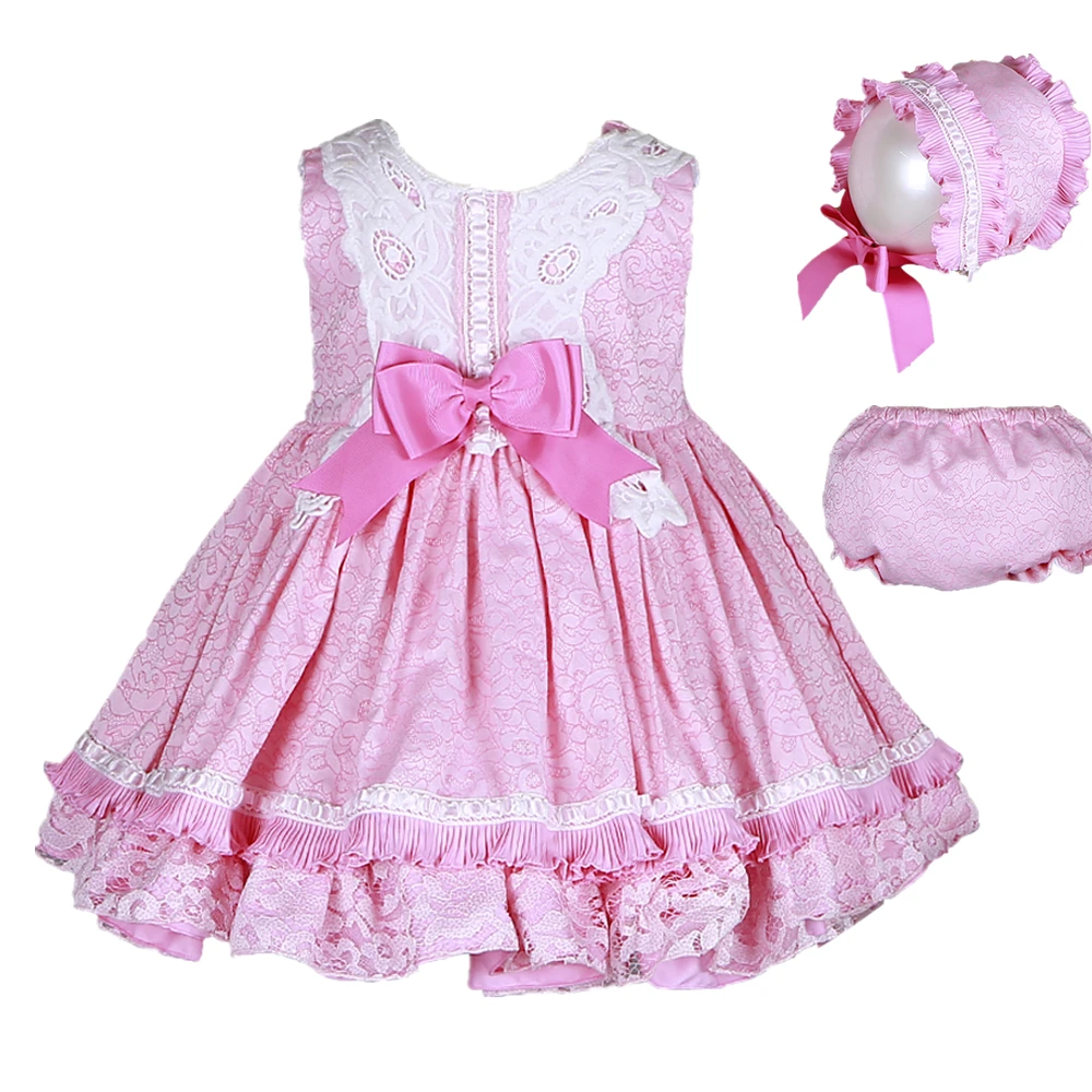 

Infant Princess Dress Girl Pink Lotia Christening Gown Baby Baptism Frocks Spanish Boutique Clothing Kids 1st Birthday Outfits