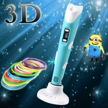 1.75 мм ABS/PLA DIY 3D Печать Ручка LED/ЖК-Дисплей 3D Ручка Живопись Ручка + Нити + адаптер Творческий Подарок Игрушки Для Малыша, Дизайн, Рисование