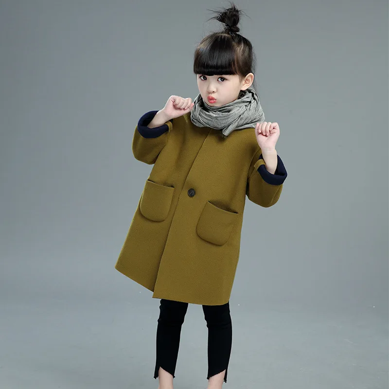 

Girls Wool Coat 2016 Winter Kids Fashion Warm Coat Baby Lingerie Army Green High Quality Velvet Coat 2 3 4 6 8 10 12 Years