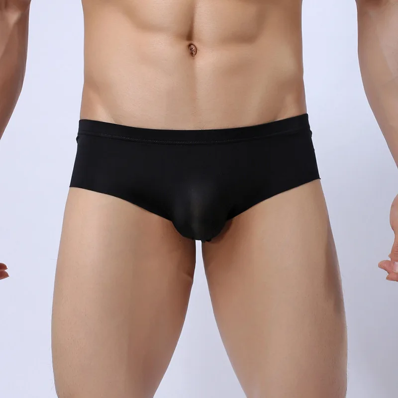 

Sexy Underwear Men Briefs Shorts Cueca Ice Silk Low Waist Seamless Panties Solid Ultra Thin Transparent Underpants Male M-XXL