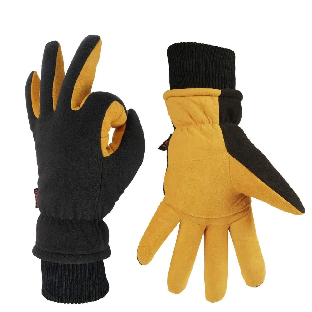 Лыжные перчатки зимние водонепроницаемые термо варежки для мужчин и женщин зимние перчатки желтые и черные оленья замша кожа