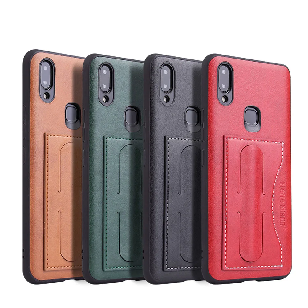 

fierre shann For VIVO nex case cover Faux leather card phone case For VIVO nex S Simple simulation leather pattern bracket case