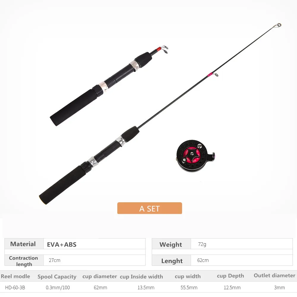 Hot Sale Winter Super short retractable Fishing SET Combo Lightweight Ice Fishing Telescopic Mini ice Fishing reel set Wholesale