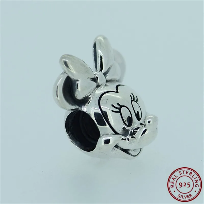 

Popular 925 Sterling Silver Desney Minie Mouse Portrain Charm Beads DIY Fit PANDORA Charms for Women Jewelry Making FL188