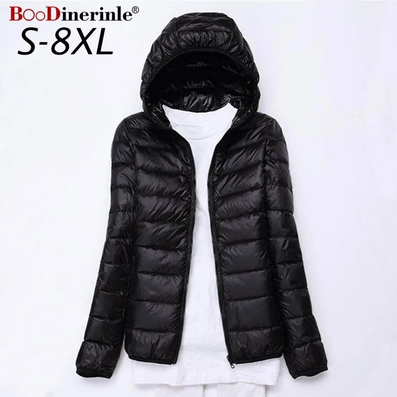 

8XL 7XL Plus Size Ultra Light Down Jacket Women White Duck Down Jacket Woman Hooded Coat Female Women's Winter Jackets 5XL 6XL