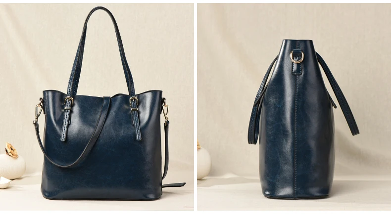 GESUNRY Brand 2018 Fashion Women Handbag Genuine Leather Women Bag Soft Oil Wax Leather Shoulder Bag Large Capacity Casual Tote (26)