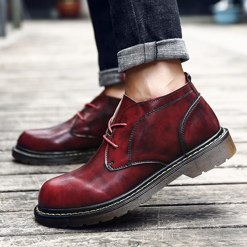 Split Leather Boots Men Ankle Men Red Fashionable Shoes Handmade Fashion Casual Men's Boots Stylish Male Martin Boots