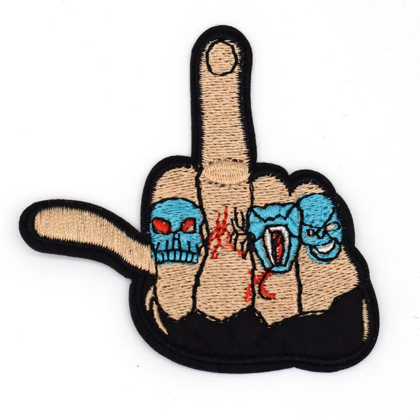 

2018 Rushed Parches Skull Skeleton Hand Patches Iron On Middle Finger Patch For Clothing Sewing Applique Badge Clothes Stickers