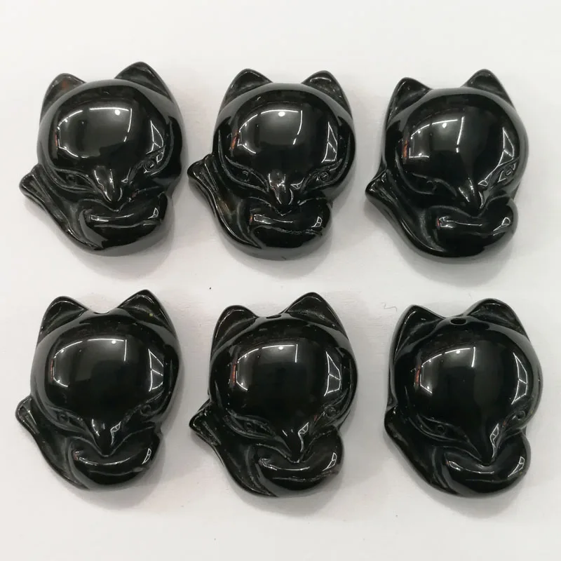 

Wholesale Fashion high quality natural black onyx Stone charms Carved fox Pendants for diy jewelry making 6pcs/lot Free shipping
