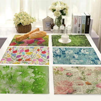 

Flower Pattern Table Mats Small Fresh Printed Western Food Pad Cotton Linen Wear Resistant Decorating Placemats Coasters