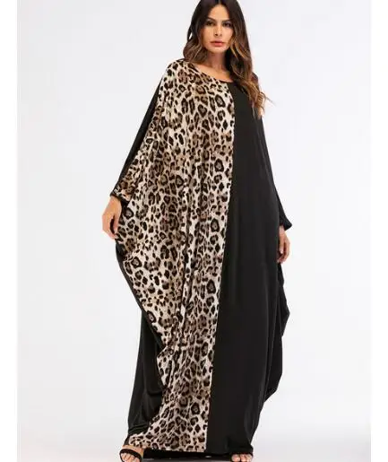 

1pcs/lot Middle East Islamic Clothing Casual Print Leopard Maxi Dress Muslim Abaya Cotton long loose patchwork abaya