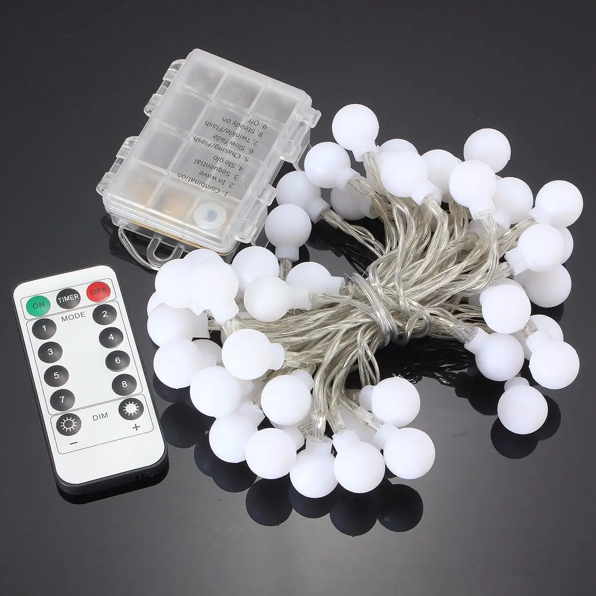 

Remote Timer Waterproof 5M 50 LED Outdoor Globe String Lights 8 Modes Battery Operated Frosted White Ball Christmas Fairy Light