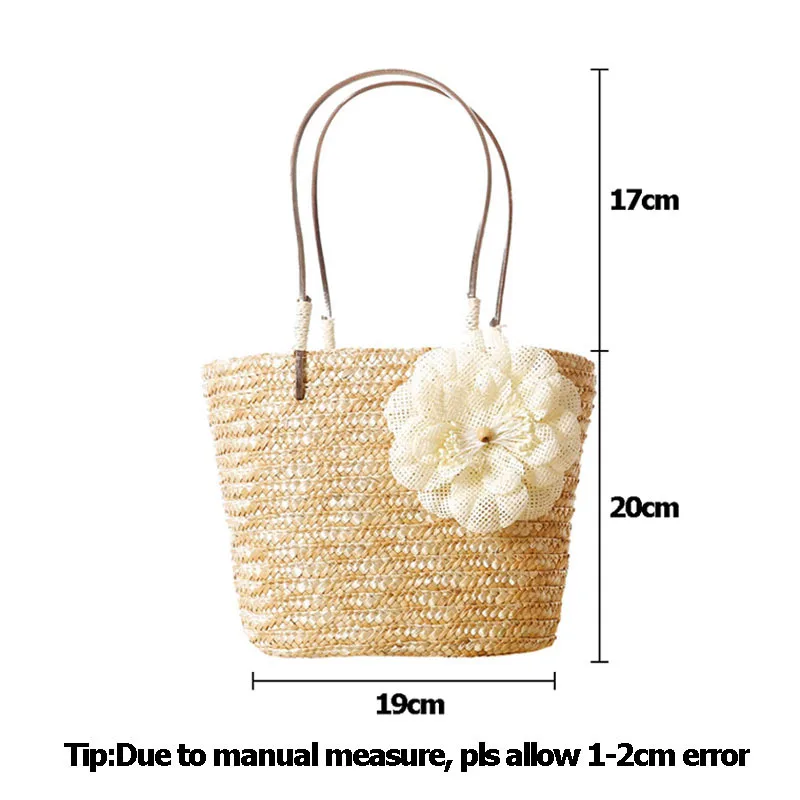 Women Straw Bags Female Summer Beach Handle Bag INS Popular Lady Flower Weave Basket Travel Casual Shopping Shoulder Bag SS3104 (16)