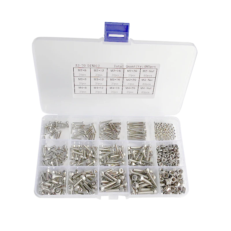 

480Pcs Button Head 12 Sizes Screw And Nuts Kit,M2 M3 M4 Steel Assorted Hex Socket Head Cap Bolts Screws Nuts Assortment Set Kit
