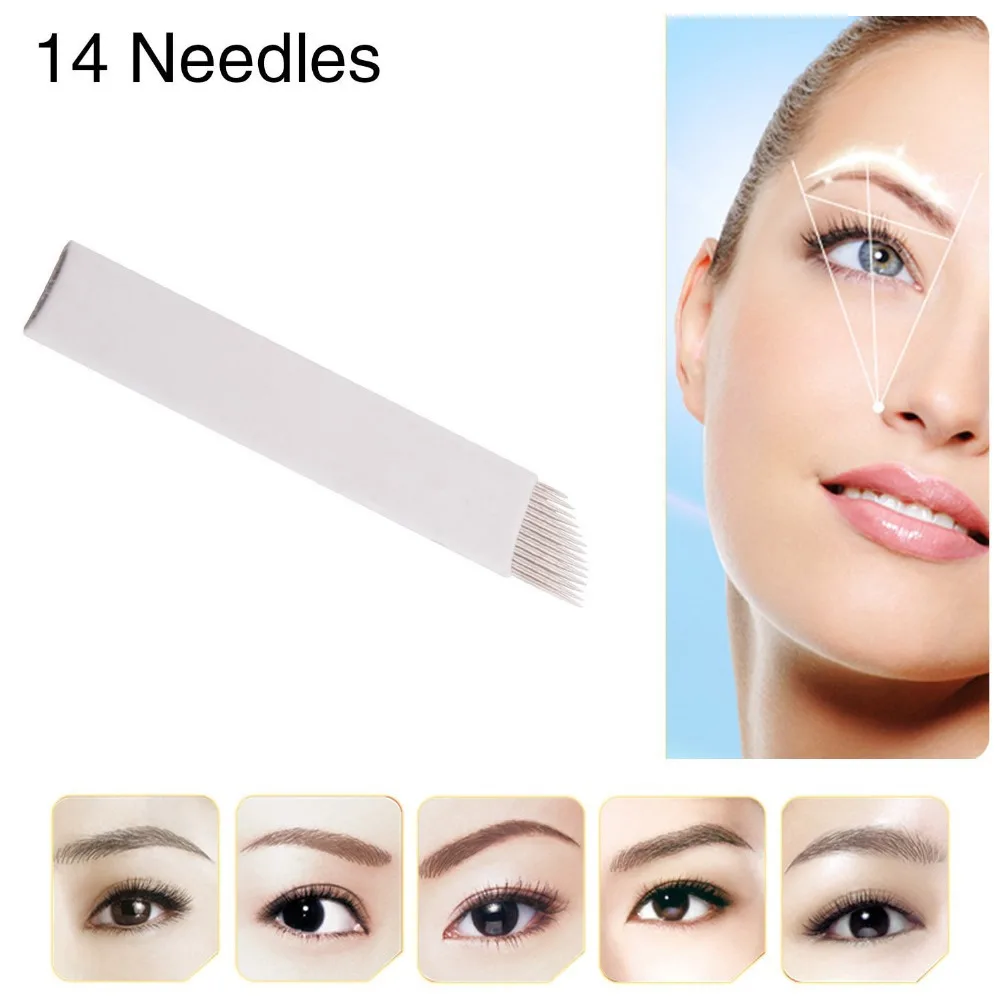 

100PCS 0.25 mm S14 Permanent Makeup Manual Eyebrow Tattoo Bevel Blades 14 Needles