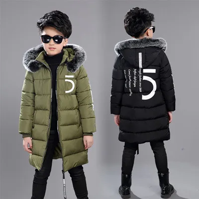 Children Winter Warm Jackets Boys Big Fur Collar Hooded Cotton Jacket Children Casual Thickenging Outerwear Coats