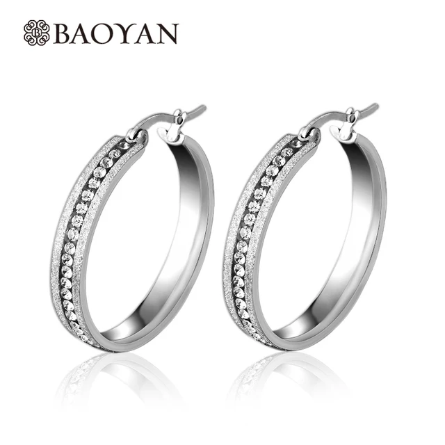 Whole 30mm 40mm 50mm Three Size Stainless Steel Silver Hoop Whole 30mm 40mm 50mm Three Size Stainless Steel Silver Hoop Earrings Large Women Crystal