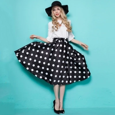 Для женщин; Большие размеры 3xs-8xl в горошек линия шифоновая юбка Летний стиль женские элегантные ретро Винтаж длинное Юбки для женщин saias - Цвет: Black