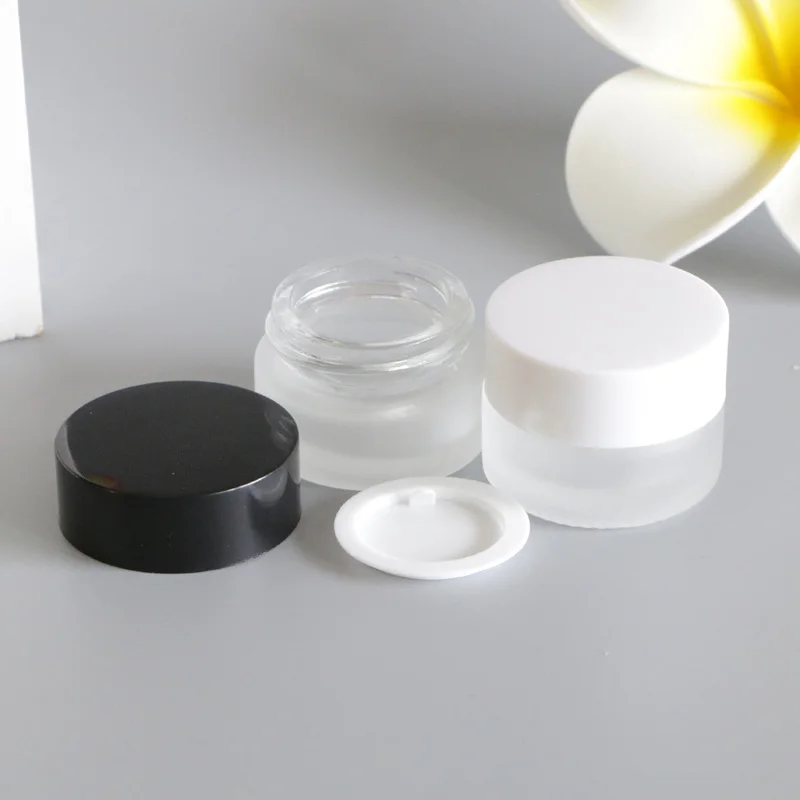 

5g Transparent Frosted Glass Whitening Cream Jars Liquid Makeup Lotion Face Mask Skin Care Empty Cosmetics Containers 12pcs/lot