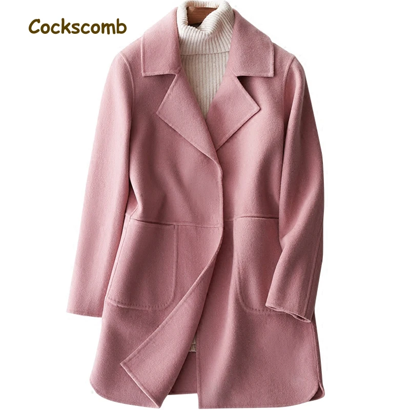 2018 Vers Manteaux Survêtement Femelle Tournent Bas Cachemire De 100 Laine Hiver Crête Coq Le Pure Manteau Double Femmes Rose Face qETw6UB