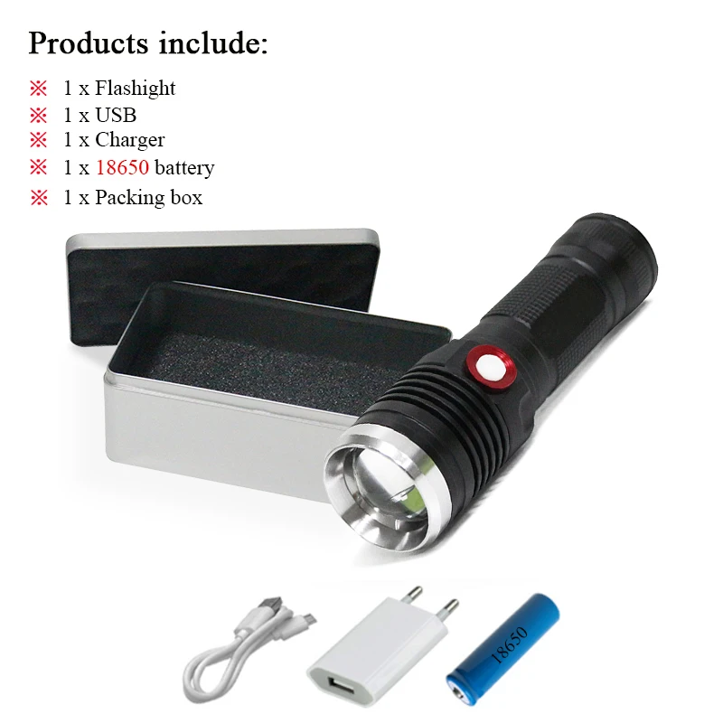 

Cree xm-l2 super bright flashlight torch 10000 lumens telescopic zoom LED usb flashlight rechargeable lantern camping tourism