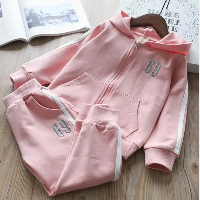 

2 Pcs Kids Clothing Sets 2018 Fall Girl Clothing Set Sweet Girl Hooded Coat +Pants Girl Sport Suit Korea Kids Outfits