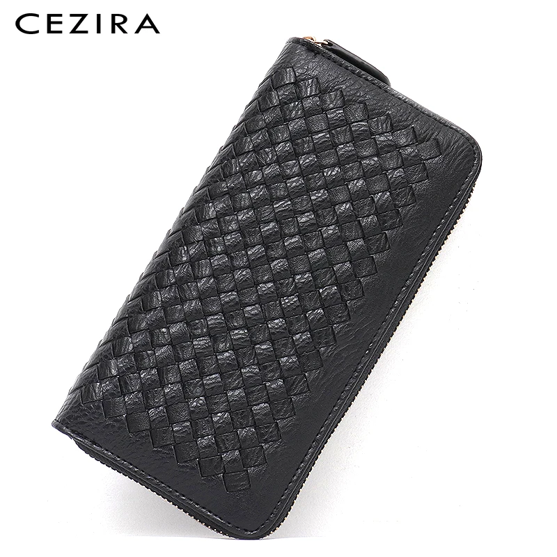 Najtaniej CEZIRA New Fashion Women tkany portfel damski ręcznie robiony długi kopertówka ze skóry pu kobiece etui na zamek futerał do zdjęć i kart wiele kieszeni