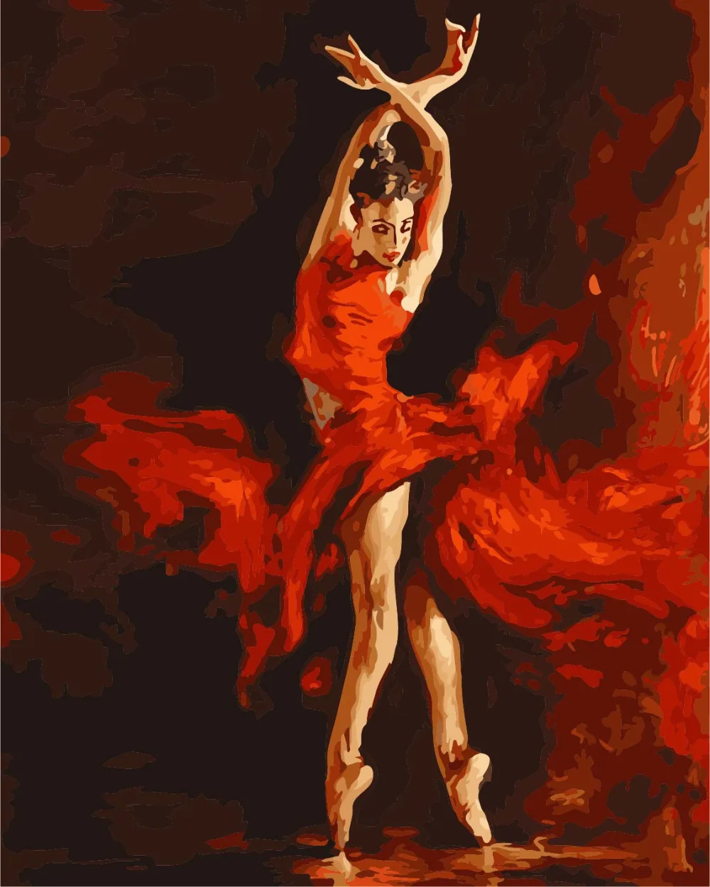 HQ Dancing Red Ballet Dancer Digital Paint Painting By Numbers Coloring