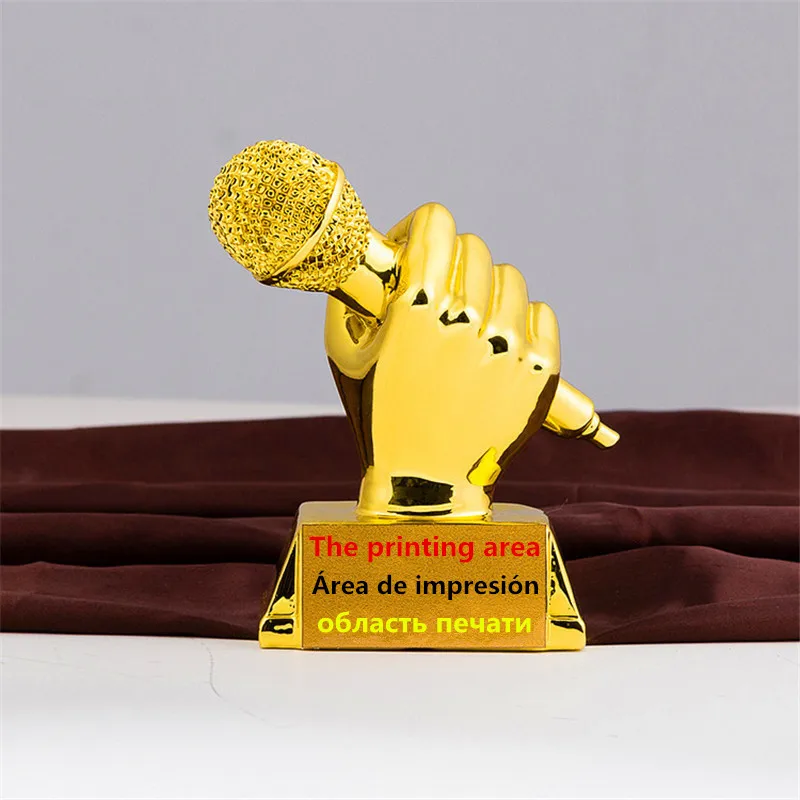 

Golden microphone cup singing competition music trophy customizable home decoration accessories souvenir decorative figurines