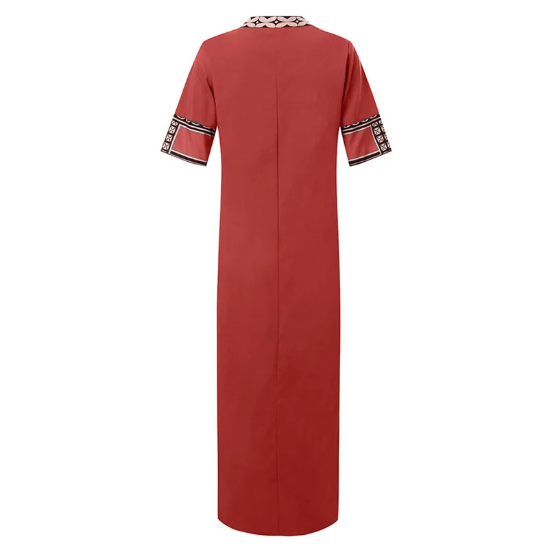 New Fashion Women Summer Sexy V-Neck Short Sleeve Folk-Custom Print Vintage Dress Elegant Ladies Casual Party Vestidos #4R09   (14)
