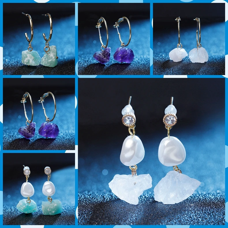 

Women Irregular Natural Stone Pearl Earrings Reiki Gem Stone Dangle Hook Drop Earring Vintage Multicolor for Female Jewelry