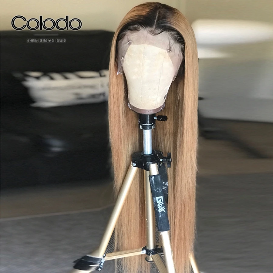 Coido Remy блонд парик с темным корнем бразильский Омбре цвет длинные прямые человеческие волосы кружева передние парики предварительно