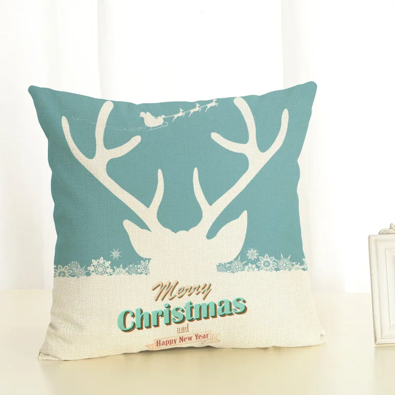 New Cartoon Santa Claus Christmas Eve and Elk Pattern Christmas Series Linen Pillowcase Merry Christmas Decorations for Home     (2)