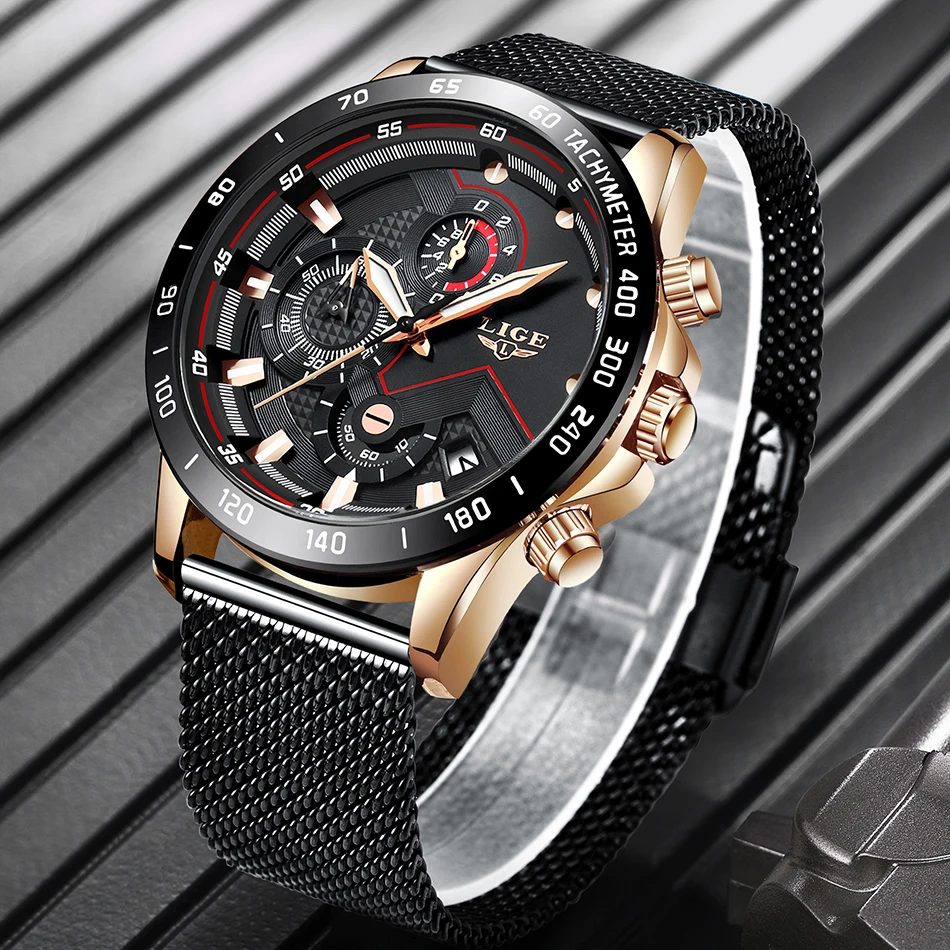 Relogio Masculino LIGE мужские часы Топ бренд класса люкс кварцевые часы мужские повседневные тонкие сетчатые стальные водонепроницаемые спортивные часы с датой