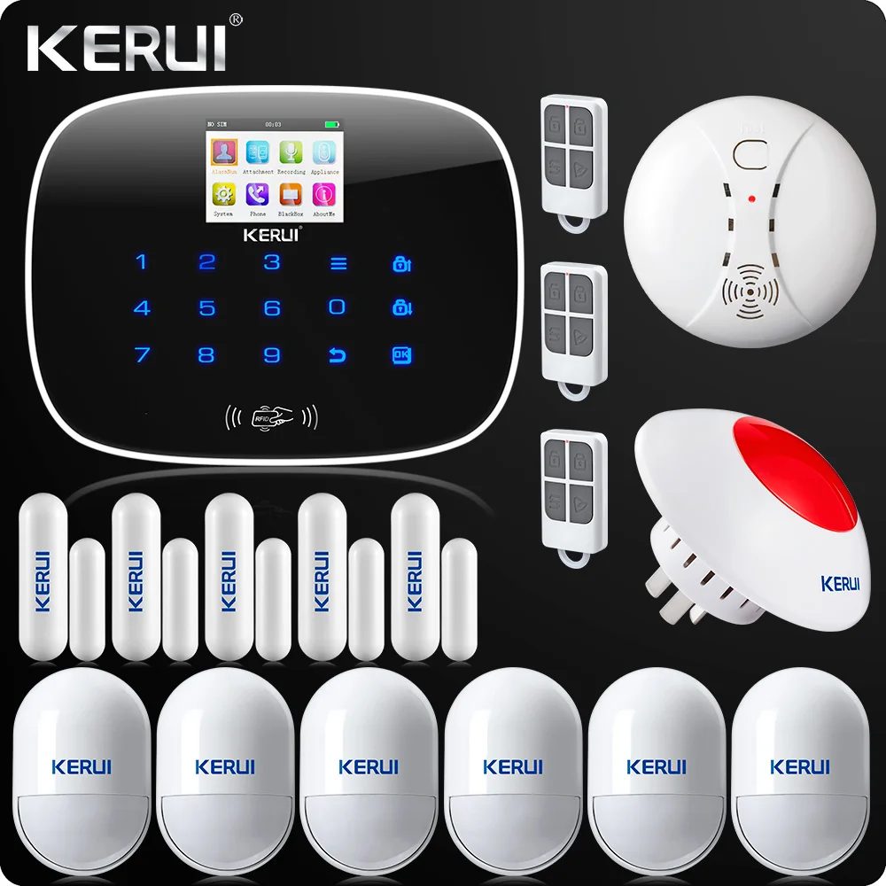 

KERUI G19 APP Control Touch Screen Alarm Wireless GSM SMS Intruder Security Alarm System PIR Motion Wireless Siren Smoke Sensor