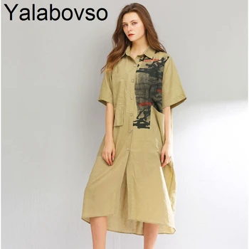 

Summer Thin Loose Long shirt for woman Free size Long shirts for 60-100kg woman printing shirt with pocket long shirt skirt A0AZ