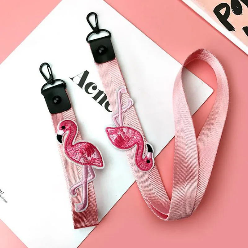 Pink Ribbon Flamingo Lanyard Keychain Women Phone Case Wallet key chain porte clef For Bag ...