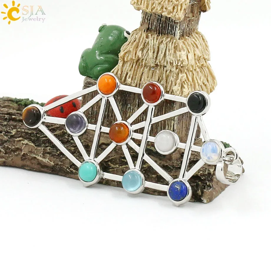 7 Chakra 11 Stone Jewelry Amulet Symbols Pyramid Healing Point Pendant