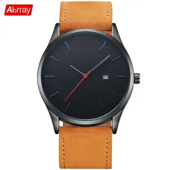 

Abrray Men Business Quartz Watch Black PU Leather Wristwatch With Calendar Fashion And Casual Watches For Men Simple Dial Design