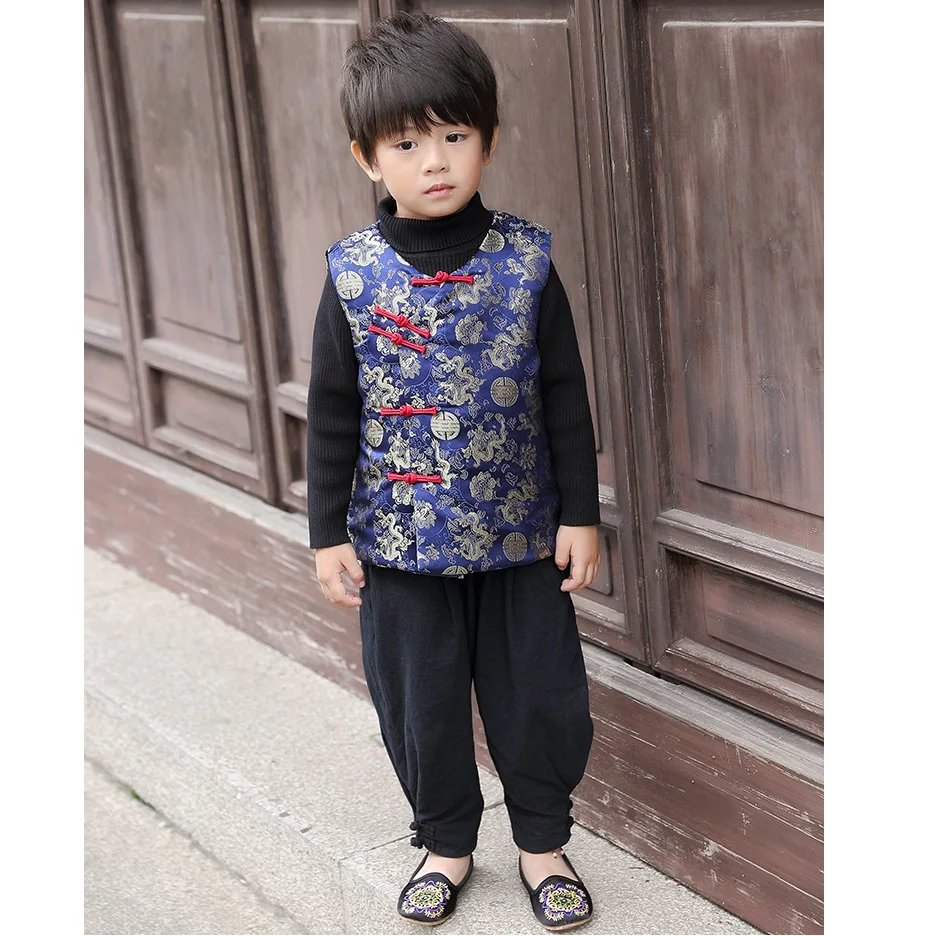 ESHOO Kids Boys Vest Chinese Traditional Style Tang Suit Waistcoat
