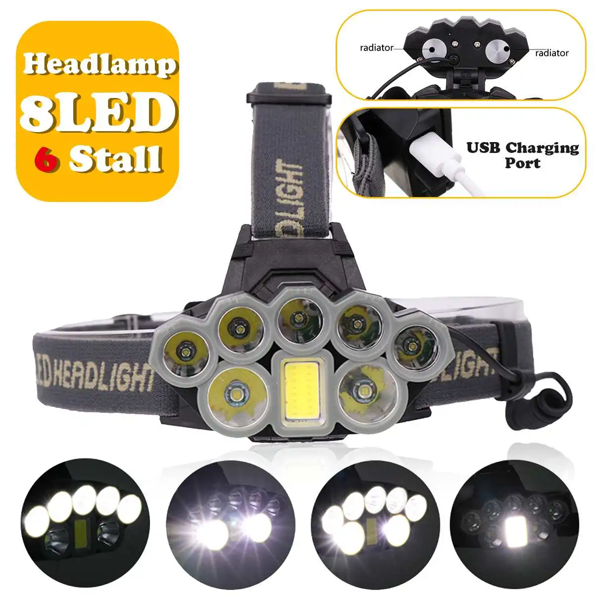 

Smuxi 140000lm LED headlamp 7*t6 headlight 6 modes head light waterproof flashlight zoomable 18650 include for hunting cycling