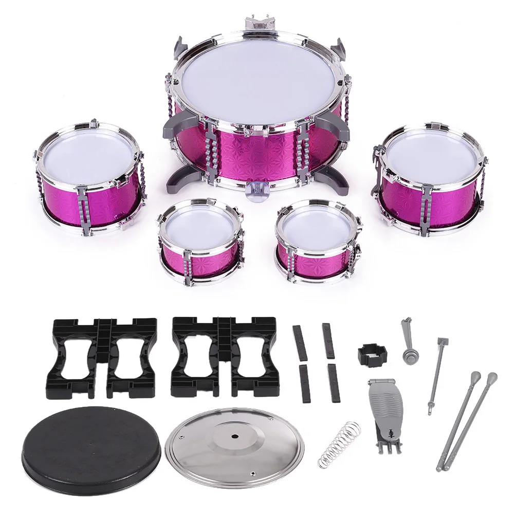 

Children Kids Drum Set Musical Instrument Toy 5 Drums with Small Cymbal Stool Drum Sticks for Boys Girls