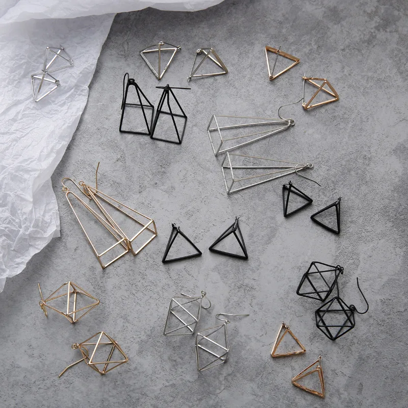 Европейский и американский минималистичный панк Комплект сережек для женщин геометрические 3D треугольные полые многоугольные Серьги Brincos вечерние ювелирные изделия JH
