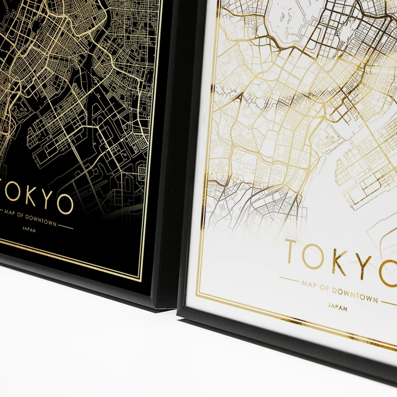 Токийская Карта города плакат настоящая Золотая фольга карта мира принты для настенного искусства холст Декор картина для скандинавского стиля гостиная подарок