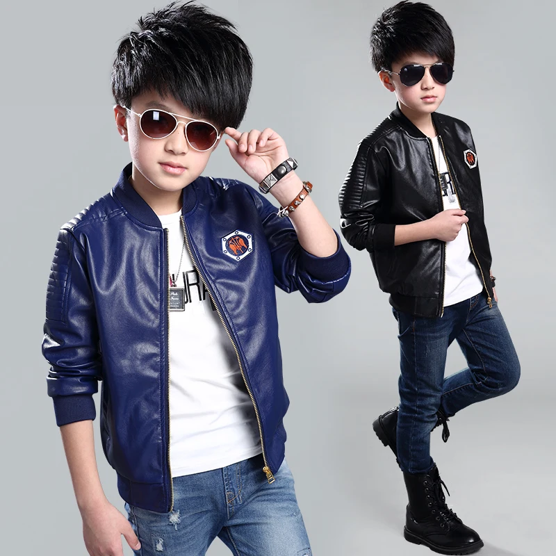 2016 children's clothing spring 6 child leather clothing 8 male child outerwear PU leather jacket child top spring and autumn