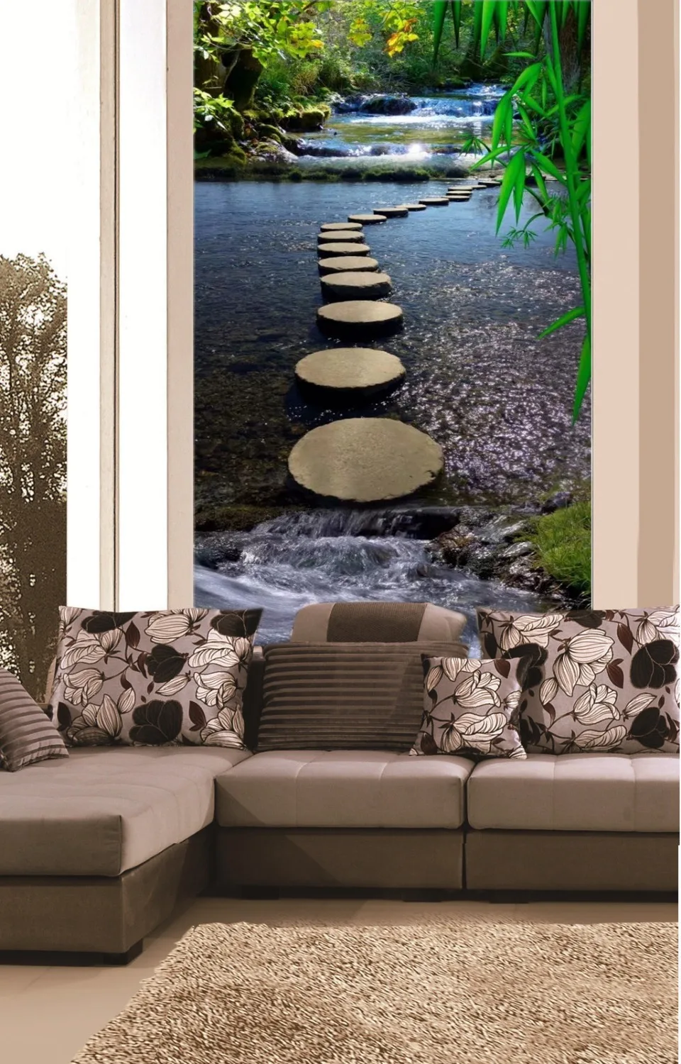 

Custom Wallpaper 3D Green Water Forest Creek Landscape porch background wall painting wallpaper