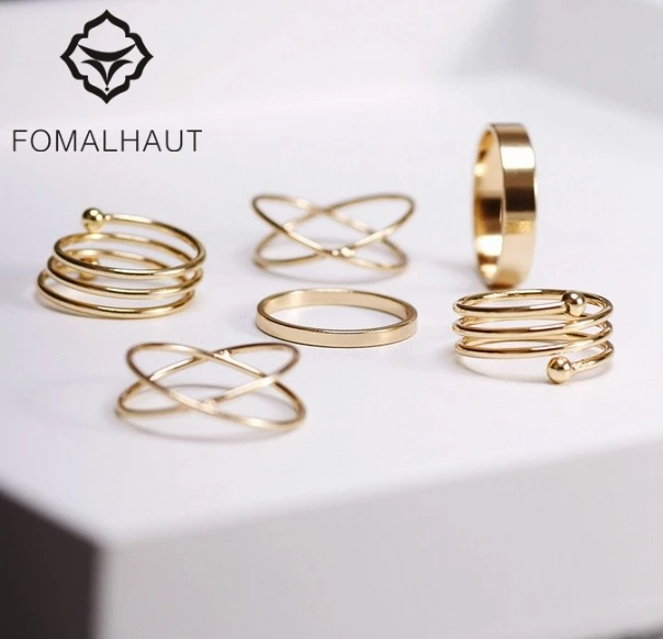 6Pcs punk FOMALHAUT stackable Gold & Silver Color Knuckle midi rings for women F 6Pcs punk FOMALHAUT stackable Gold & Silver Color Knuckle midi rings for women F