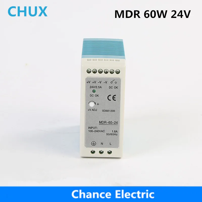 

CHUX DIN Rail Industry Switching Power Supply 24V MDR60W 2.5A for cnc cctv led light SMPS 60W