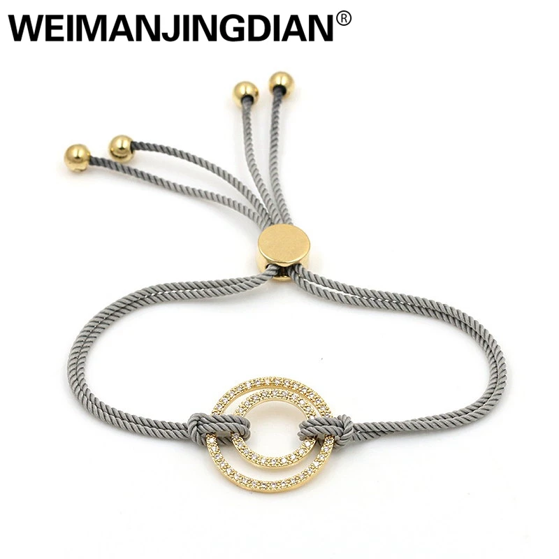 

WEIMANJINGDIAN Trendsetting High Quality Cubic Zirconia CZ Crystal Pave Double Circle Bracelets with Adjustable Rope Chain