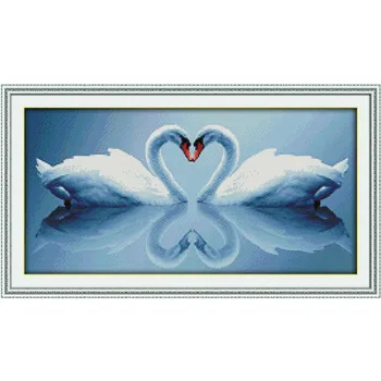 

White Swan Kiss Cross-stitch Pattern DMC 11CT 14CT Counted Cross Stitch Kits For Embroidery DIY Needlework Love Style Home Decor